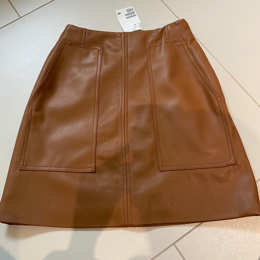 Taupe/ tan Faux leather aline mini skirt side zip